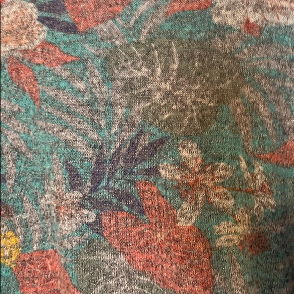 Floral Cowl Neck Pullover Sweater in Teal and Cream - Picture 3 of 3